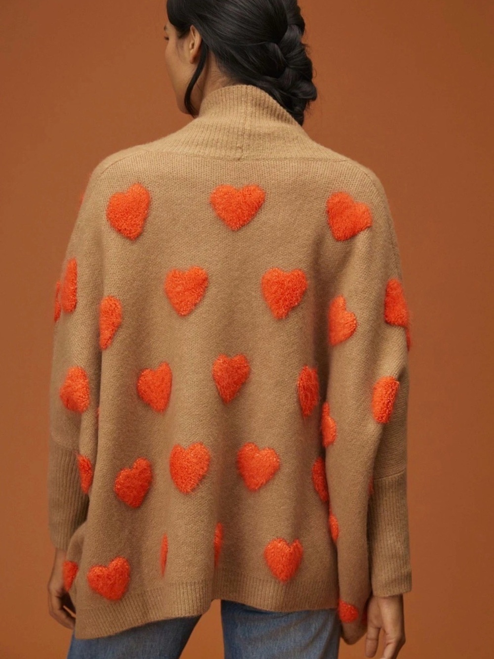 Anthropologie Heart Boucle Cardigan OS Tan Orange Kimono Cozy